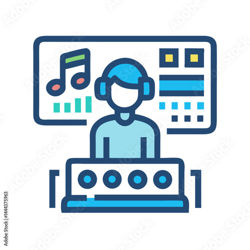 DJ icon. Electronic music and sound mixing illustration