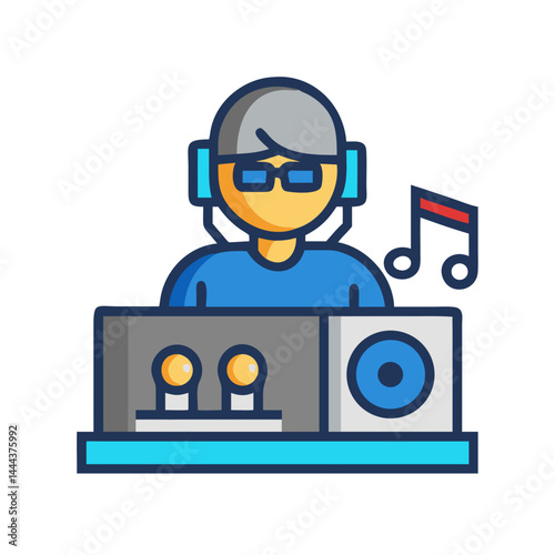 DJ mixing music with headphones and audio mixer