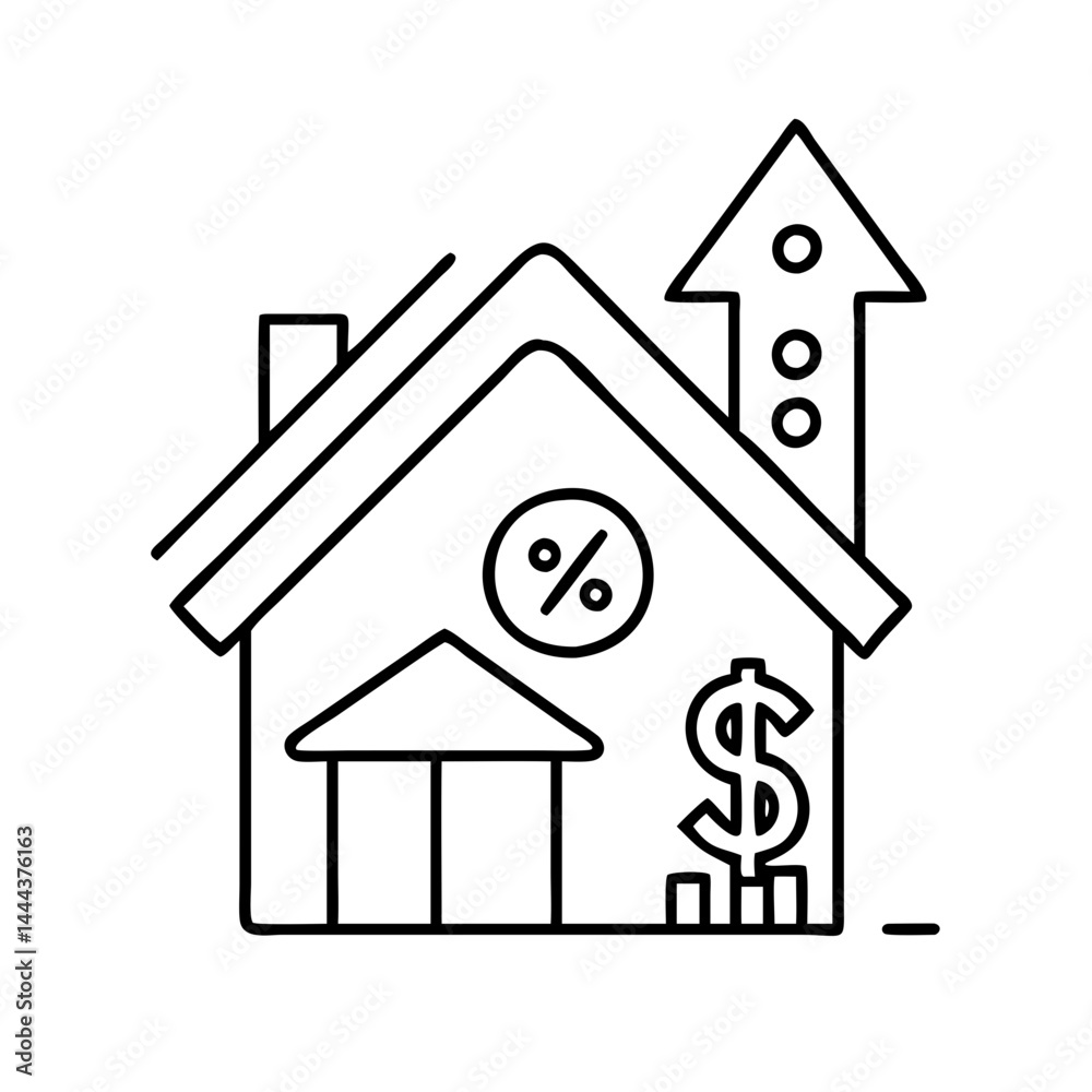 mortgage rates rising icon, mortgage rates rising line art - simple line art of mortgage rates rising, perfect for mortgage rates rising logos and icons