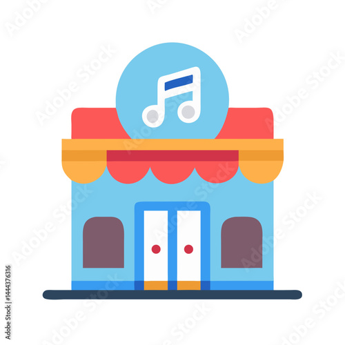 Colorful Cartoon Music Store Icon on Black Background