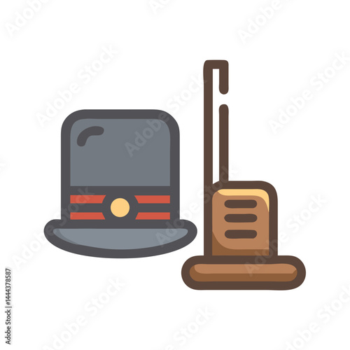 Modern Cartoon Illustration of a Top Hat and Vacuum