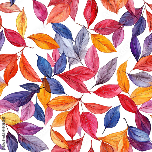 Obraz na płótnie Colorful dry autumn leaves seamless pattern, vibrant and dynamic design, isolated on white background. cutout png w salonie