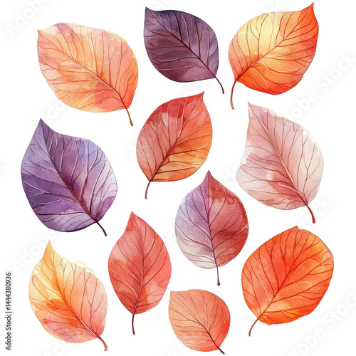 Obraz na płótnie Watercolor style representation of dry autumn leaves, soft colors and artistic flair, isolated on white background. cutout png w salonie