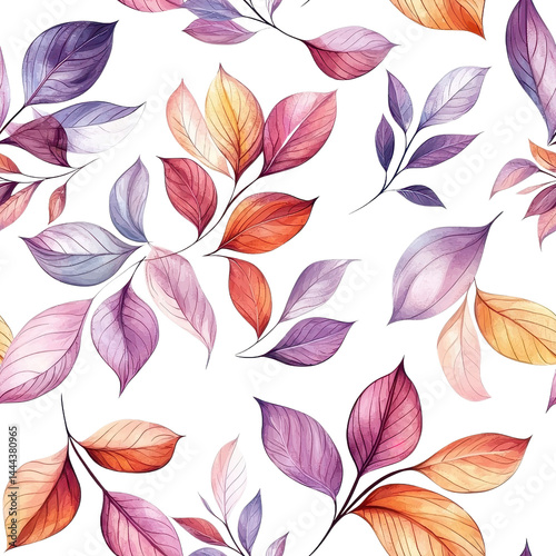Obraz na płótnie Watercolor style dry autumn leaves seamless pattern, gentle hues and creative design, isolated on white background. cutout png w salonie