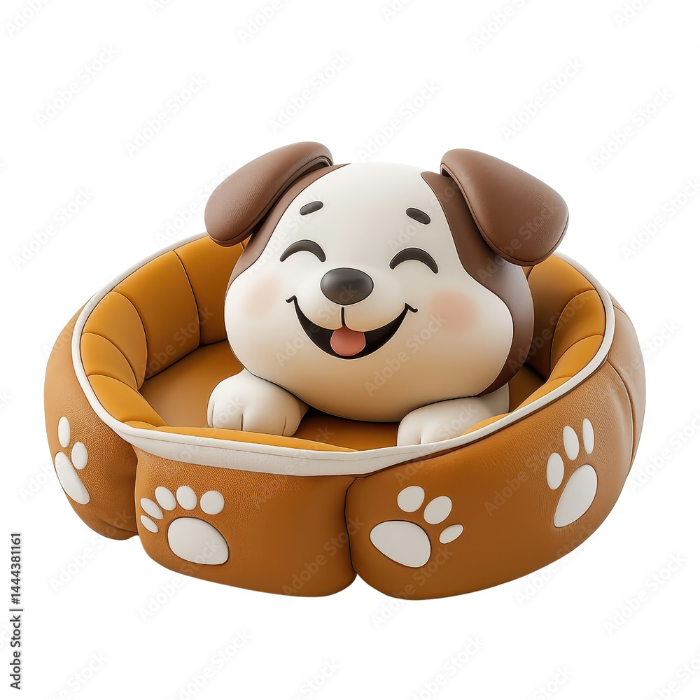 3D cartoon character-style pet bed, soft and inviting, isolated on a white background. cutout png
