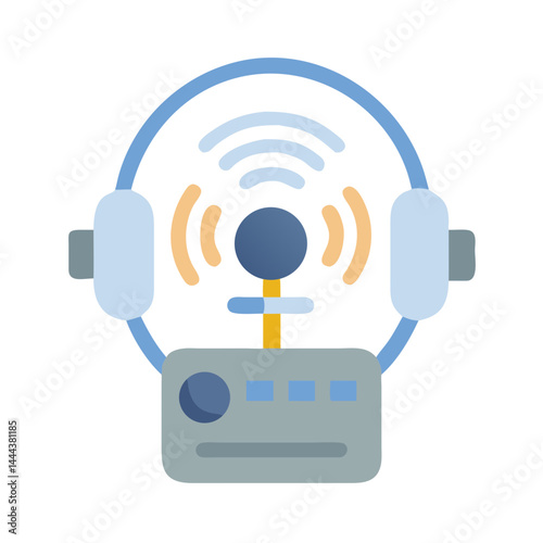 Radio Station Icon with Headphones Broadcasting Signals