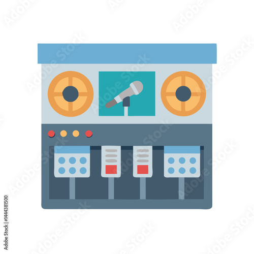 Cartoon Retro Audio Mixer Console with Microphone Graphic