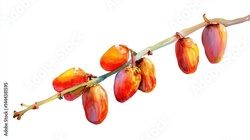 Colorful watercolor depiction of fresh organic fruits on a vine illustrating natural beauty