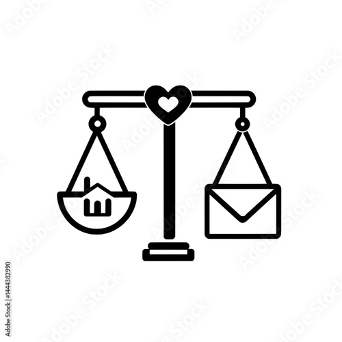 Scales of justice icon with heart and envelope symbols representing emotional and rational balance