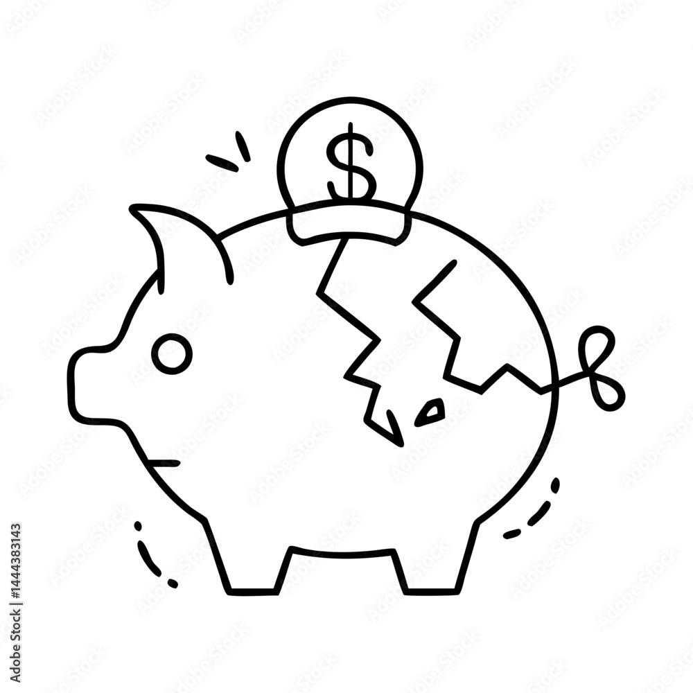 Obraz premium piggy bank with cracks icon, piggy bank with cracks line art - simple line art of piggy bank with cracks, perfect for piggy bank with cracks logos and icons