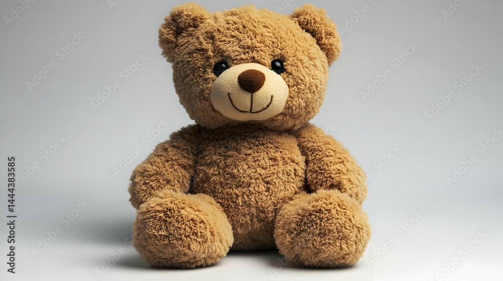 Obraz premium Plush teddy bear sitting It is light brown with a dark nose and a friendly smile Isolated