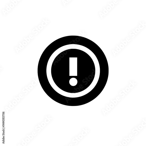 Circular black icon with bold exclamation mark in center indicating caution or alert