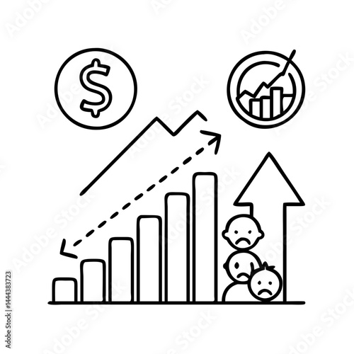 poverty rate increase icon, poverty rate increase line art - simple line art of poverty rate increase, perfect for poverty rate increase logos and icons