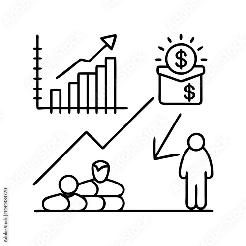 poverty rate increase icon, poverty rate increase line art - simple line art of poverty rate increase, perfect for poverty rate increase logos and icons