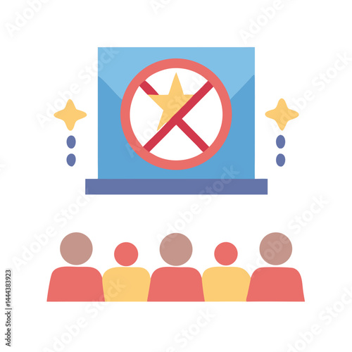 Canceled film presentation with audience in theater icon