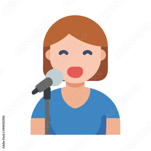 Woman with Microphone Singing or Speaking, Vector Graphic