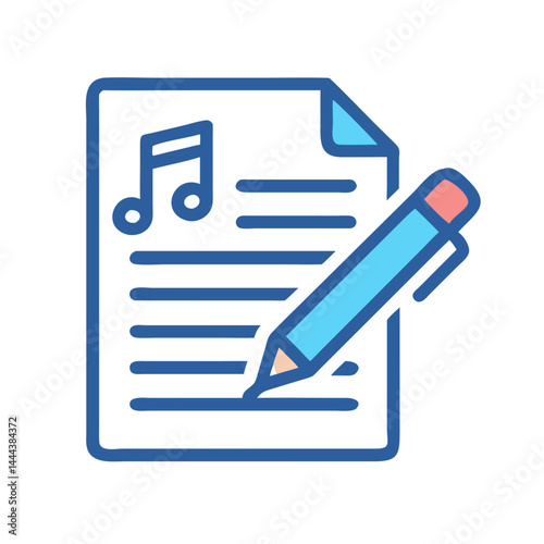 Songwriting process concept with musical notes and pencil