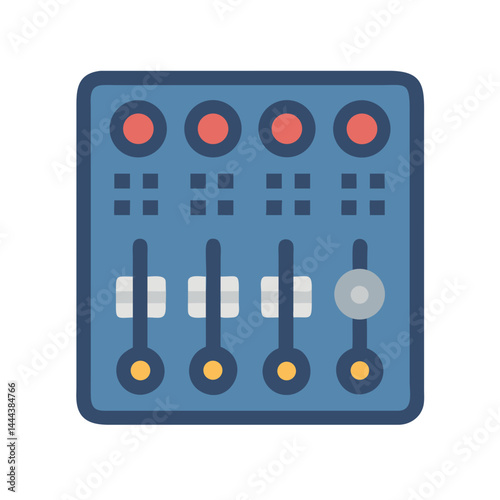 Blue Audio Mixer with Sliders and Knobs Vector
