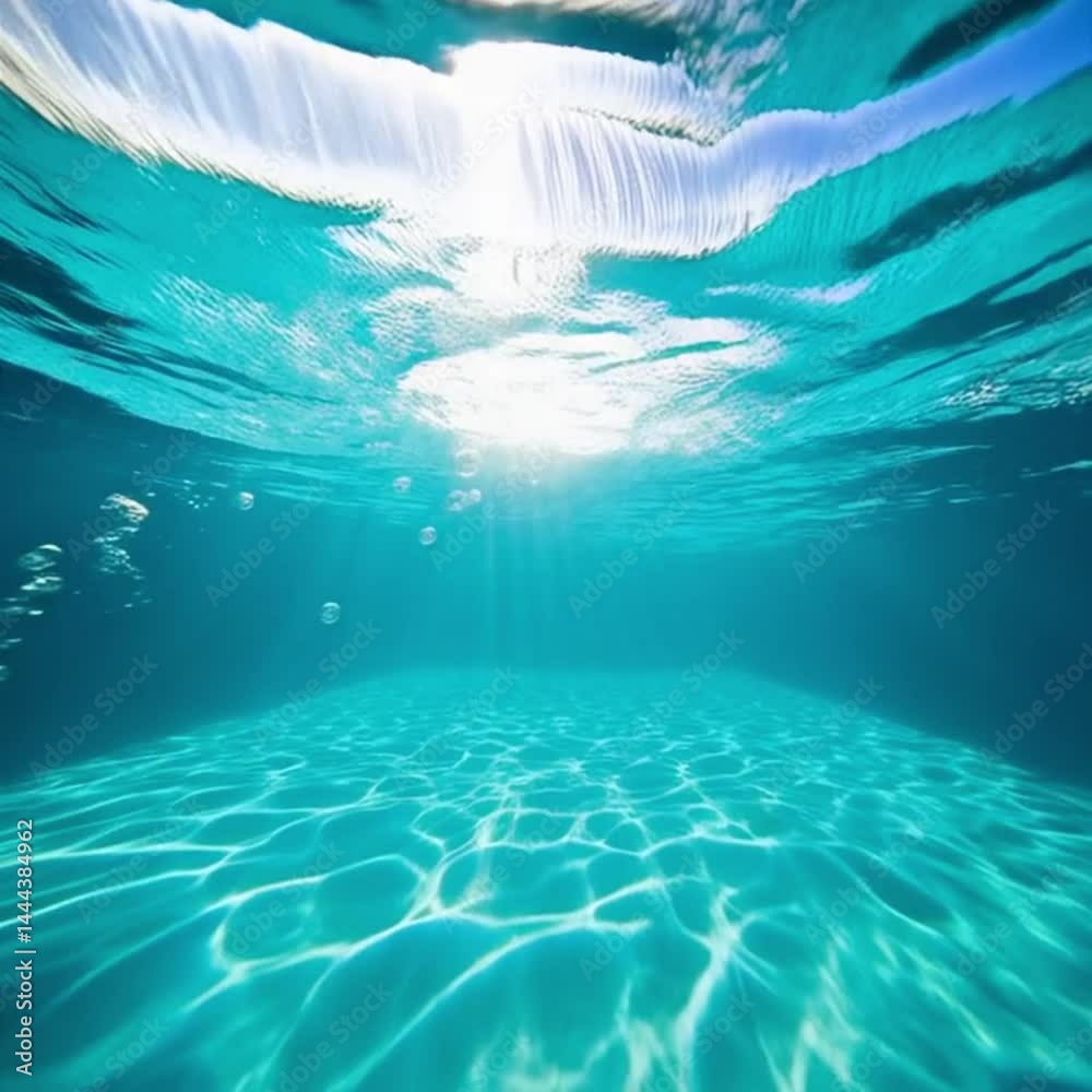 High resolution underwater view with bubbles light rays and turquoise water