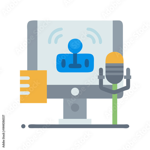 Online Meeting Icon: Computer, Microphone, Video Call