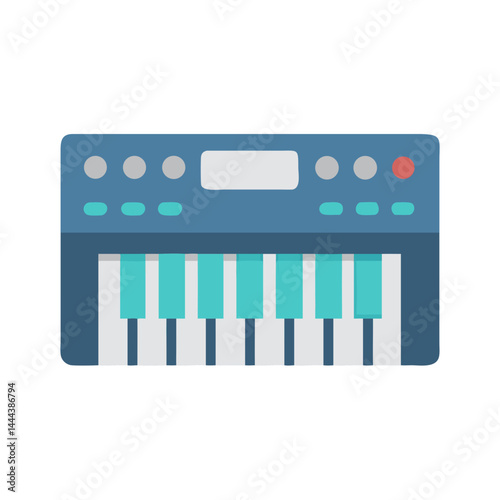 Cartoon synthesizer keyboard in blue and white color