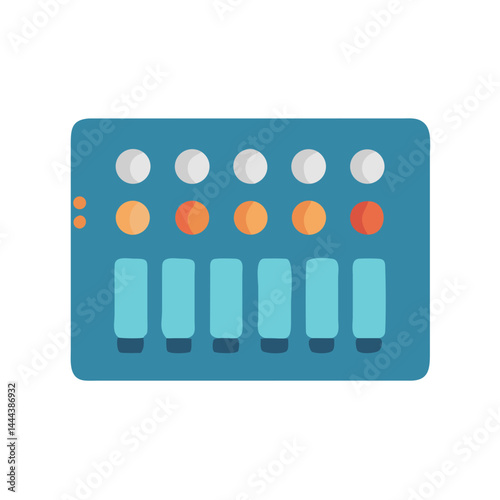 Stylized Blue Synthesizer with Knobs and Buttons Design