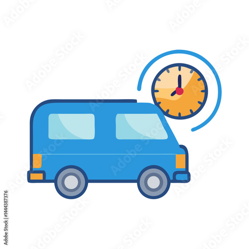 Fast delivery van service with clock timing icon