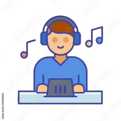 DJ artist at a music console with headphones