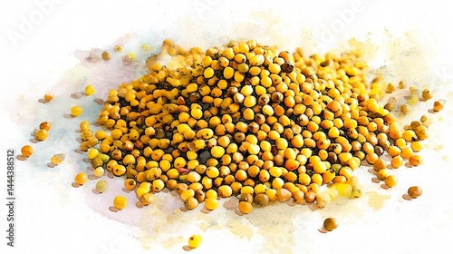 Colorful watercolor representation of organic grains showcasing their natural beauty and texture in vibrant detail