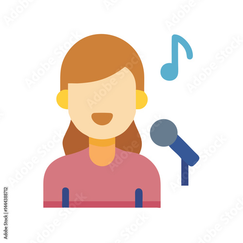 Woman singing with microphone and music notes icon