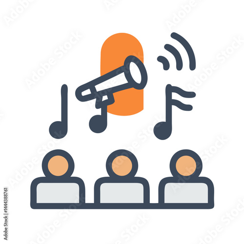 Conference, Choir, or Performance with Musical Notes Icon