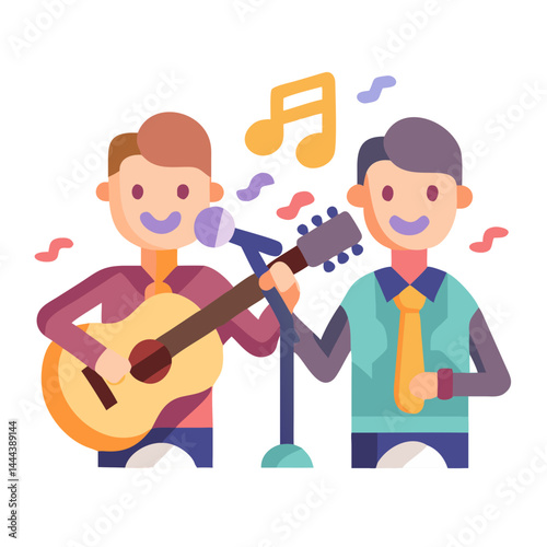 Duet performance: Musicians singing and playing musical instruments