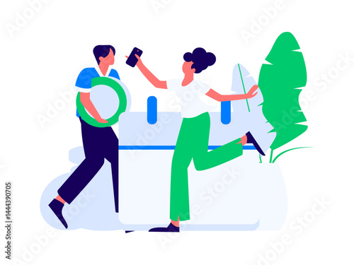 Check-in character flat vector concept operation hand-drawn illustration
