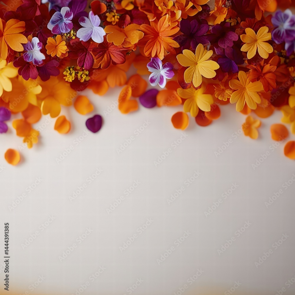 Obraz premium Beautiful arrangement of fresh flowers artistically placed on a clean white surface for elegance