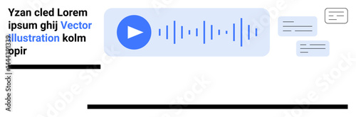 Audio player interface with playback button, waveform, and accompanying text. Includes digital chat bubbles and UI details. Ideal for media apps, podcasts, digital tools, sound editing, music