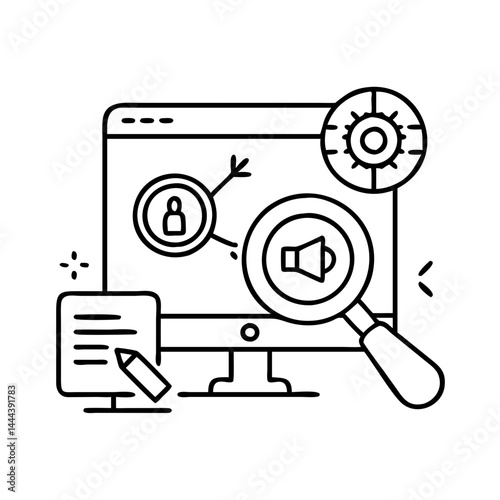 search engine marketing sem icon, search engine marketing sem line art - simple line art of search engine marketing sem, perfect for search engine marketing sem logos and icons
