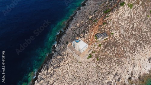 Aerial view of Cape Matapan Tainaron Lighthouse, Peloponnese, Greece photo
