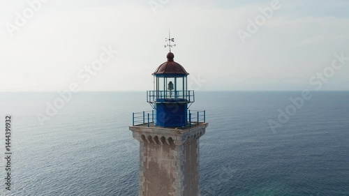 Slow orbit drone shot of cape Tainaron lighthouse in Mani, Greece photo