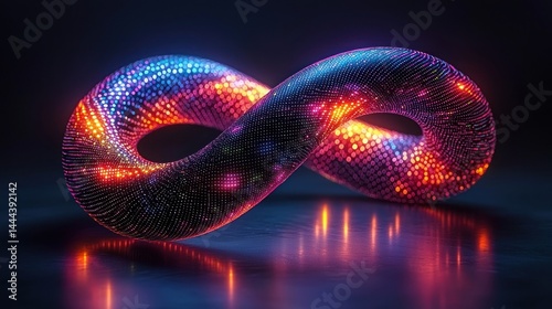 Infinite flow, glowing with vibrant colors on dark surface