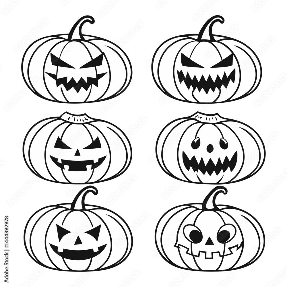 Obraz premium Spooky Collection – Halloween Pumpkin Icons for Fun and Fear.