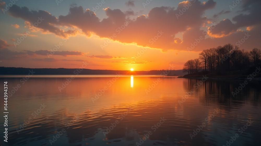 Obraz premium Sunset Serenity: A Lake's Reflection