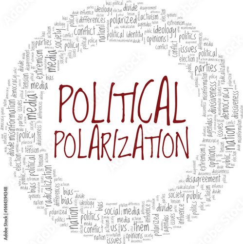 Political Polarization word cloud conceptual design isolated on white background.