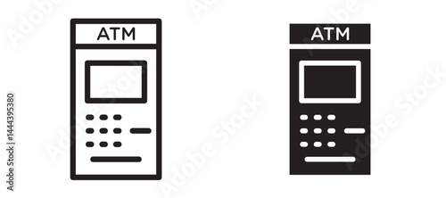 Atm icon In Flat and stroke Style Vector For App, UI, Websites. Black Vector Illustration.