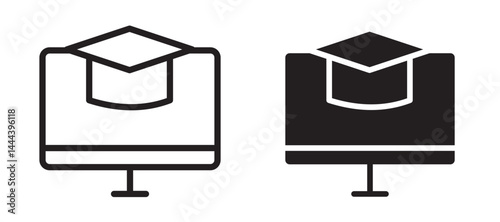 E learning icon In Flat and stroke Style Vector For App, UI, Websites. Black Vector Illustration.