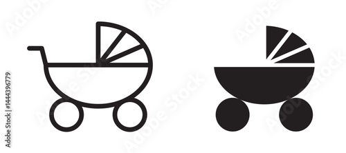 Baby carriage icon In Flat and stroke Style Vector For App, UI, Websites. Black Vector Illustration.