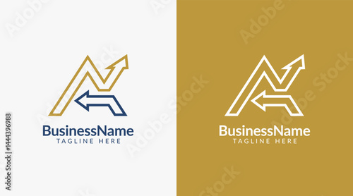 Modern logo mark with letter a and arrow icon bar candlestick for trading, investment, finance, statistic, accounting or marketing business