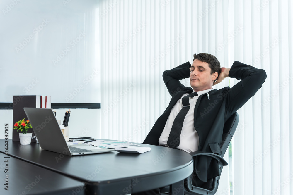 Fototapeta premium Portrait handsome male Caucasian businessman in suit working in office