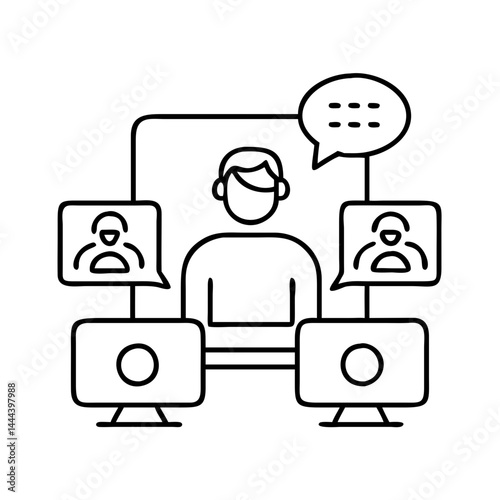 virtual meeting icon, virtual meeting line art - simple line art of virtual meeting, perfect for virtual meeting logos and icons