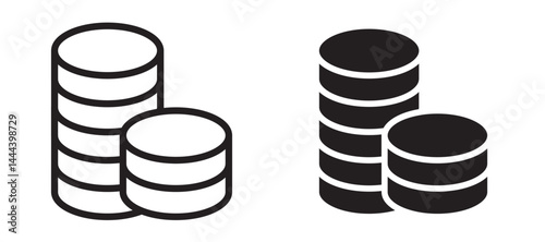Coins stack icon In Flat and stroke Style Vector For App, UI, Websites. Black Vector Illustration.