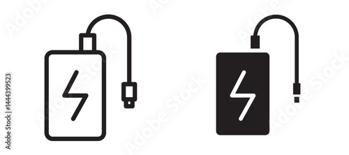 Power bank icon In Flat and stroke Style Vector For App, UI, Websites. Black Vector Illustration.